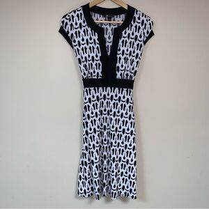 Geometric Pattern Dress Women’s Large Black White Tie Back A Line Summer Wrap